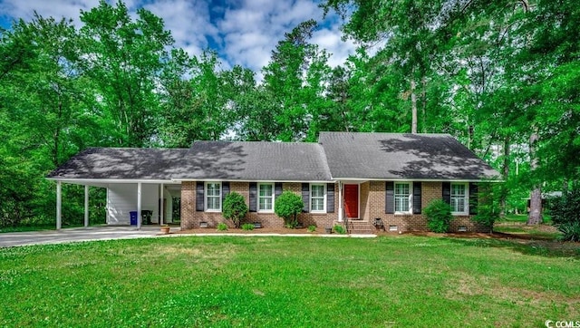107 Azalea Dr, Conway, SC 29526 - ranch-style house featuring a carport, concrete driveway, brick siding, and crawl space