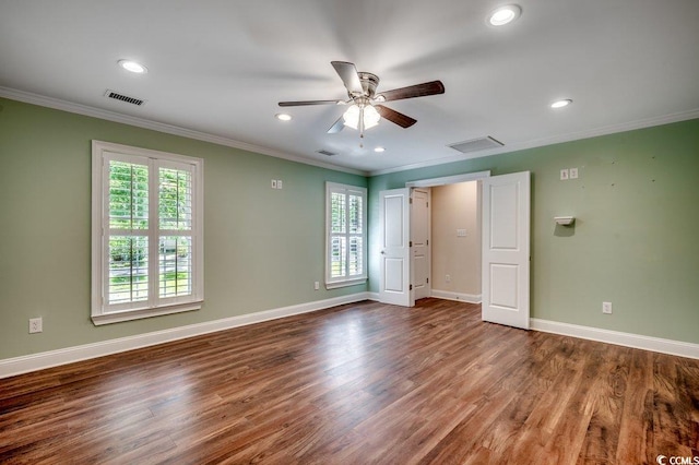 107 Azalea Dr, Conway, SC 29526 - unfurnished room with a ceiling fan, wood finished floors, baseboards, ornamental molding, and recessed lighting