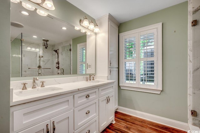 107 Azalea Dr, Conway, SC 29526 - full bathroom featuring a sink, a marble finish shower, baseboards, and double vanity