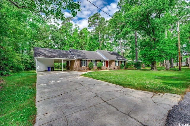 107 Azalea Dr, Conway, SC 29526 - ranch-style home featuring a carport, concrete driveway, a front lawn, and brick siding