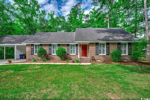 107 Azalea Dr, Conway, SC 29526 - ranch-style home featuring brick siding, crawl space, a shingled roof, and a front yard