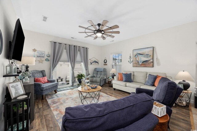 903 Ocean Pines Ct, North Myrtle Beach, SC 29582 - living area featuring wood finished floors and a ceiling fan