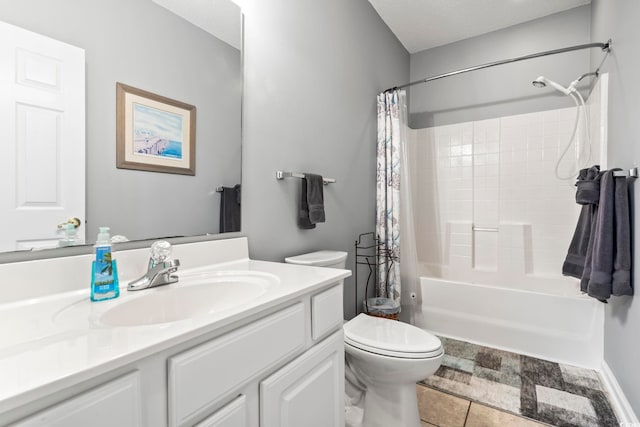 full bathroom featuring toilet, tile patterned flooring, shower / tub combo, and vanity