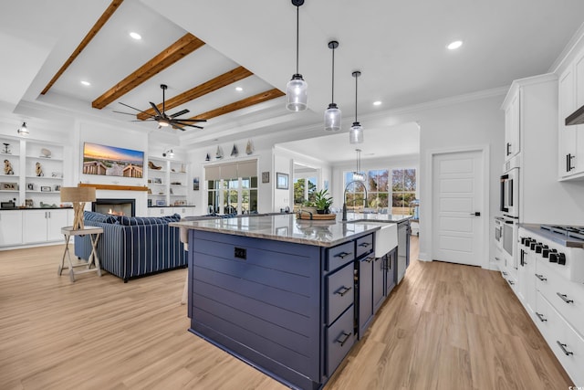 kitchen featuring white cabinets, a ceiling fan, plenty of natural light, and dishwasher