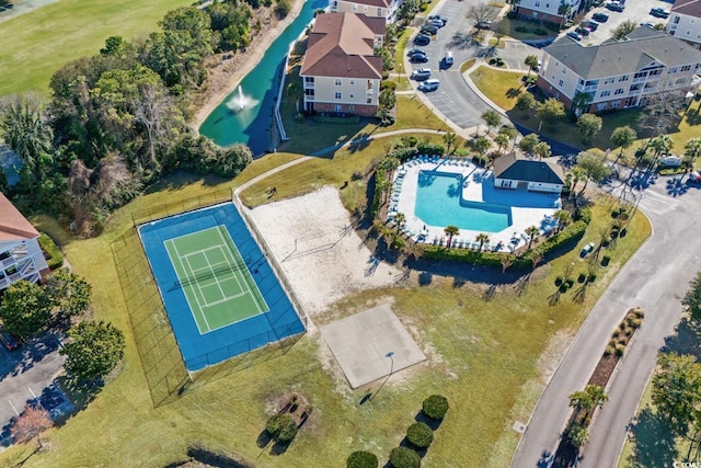 aerial view featuring a water view