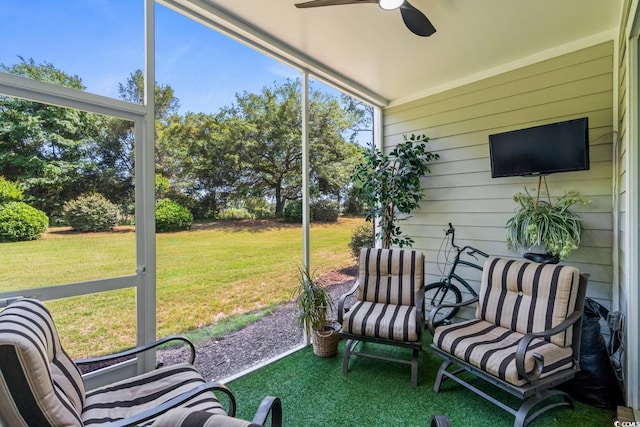 5801 Oyster Catcher Dr Unit 1214, North Myrtle Beach, SC 29582 - sunroom / solarium featuring plenty of natural light and ceiling fan