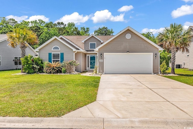 389 Barton Loop, Myrtle Beach, SC 29579 - view of front of property featuring a front yard, driveway, an attached garage, and central air condition unit