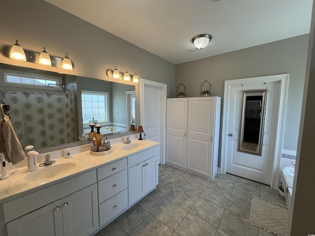 4008 Tupelo Ct, Conway, SC 29526 - full bathroom with double vanity, a sink, a bathtub, and a shower with curtain