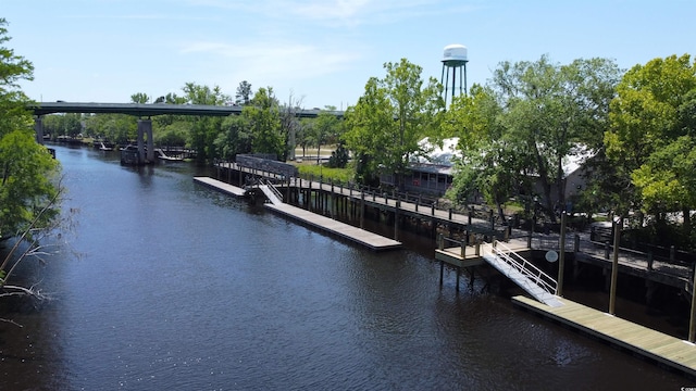 dock area featuring a water view