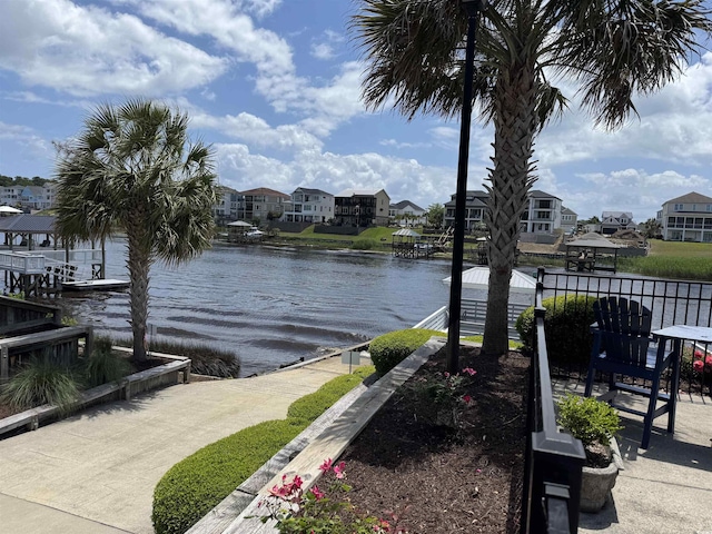 water view with a gazebo and a residential view