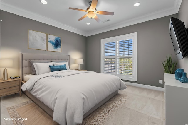 256 Shoreward Dr, Myrtle Beach, SC 29579 - bedroom featuring crown molding, baseboards, recessed lighting, and visible vents
