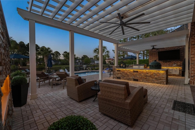 256 Shoreward Dr, Myrtle Beach, SC 29579 - view of patio featuring area for grilling, a pergola, a ceiling fan, and a community pool