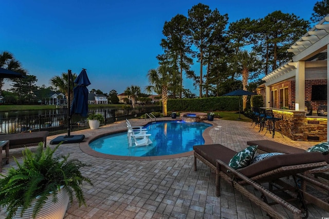 256 Shoreward Dr, Myrtle Beach, SC 29579 - view of pool with fence private yard, outdoor dry bar, a fenced in pool, a patio area, and an in ground hot tub