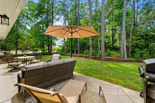 view of patio / terrace with area for grilling, an outdoor living space, and outdoor dining space