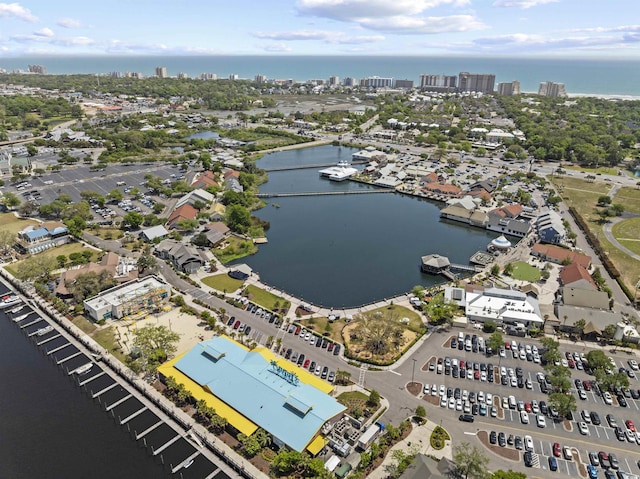 bird's eye view with a water view and a city view