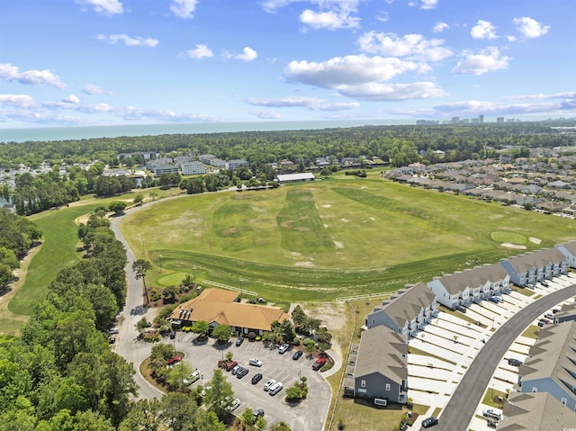 aerial view featuring a residential view and view of golf course