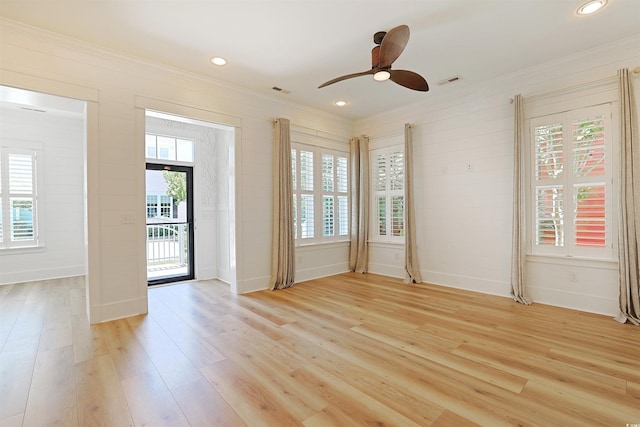 1359 Peterson St, Myrtle Beach, SC 29577 - empty room with light wood-type flooring, crown molding, ceiling fan, and recessed lighting