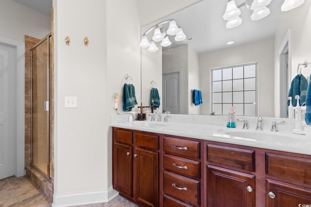 9060 Abingdon Dr, Myrtle Beach, SC 29579 - full bath featuring double vanity, tile patterned floors, a shower stall, and a sink