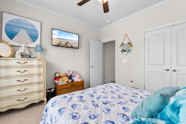 9060 Abingdon Dr, Myrtle Beach, SC 29579 - carpeted bedroom with crown molding, a ceiling fan, and a closet