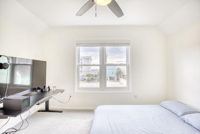 1023 S Sea Bridge Ct, Surfside Beach, SC 29575 - carpeted bedroom with vaulted ceiling, a ceiling fan, and baseboards
