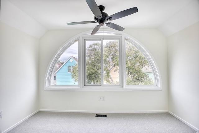 1023 S Sea Bridge Ct, Surfside Beach, SC 29575 - bonus room featuring vaulted ceiling, carpet flooring, a ceiling fan, and baseboards
