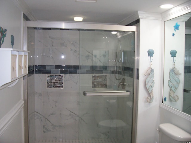 9550 Shore Dr Unit 1728, Myrtle Beach, SC 29572 - full bath featuring ornamental molding, toilet, and a shower stall