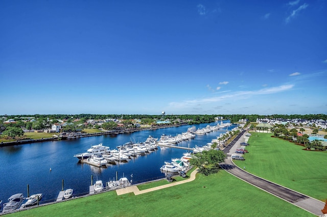 aerial view featuring a water view