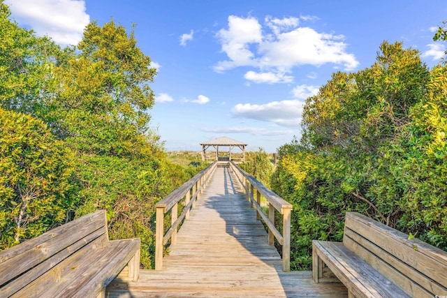 view of dock featuring a gazebo