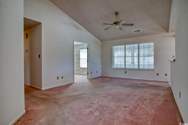 802 Mockingbird Ct, Murrells Inlet, SC 29576 - carpeted spare room featuring baseboards, ceiling fan, high vaulted ceiling, and visible vents