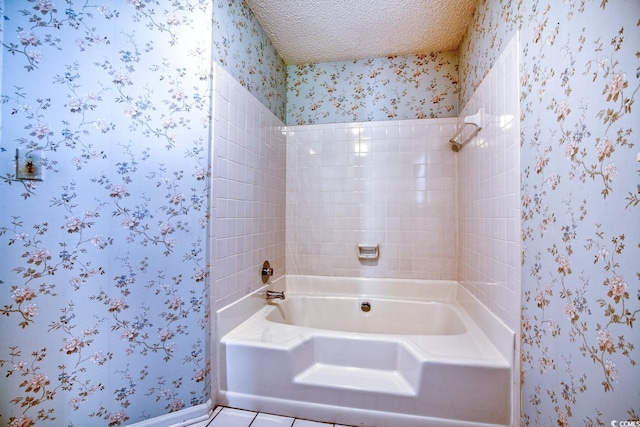 802 Mockingbird Ct, Murrells Inlet, SC 29576 - bathroom with a textured ceiling, wallpapered walls, tub / shower combination, and baseboards