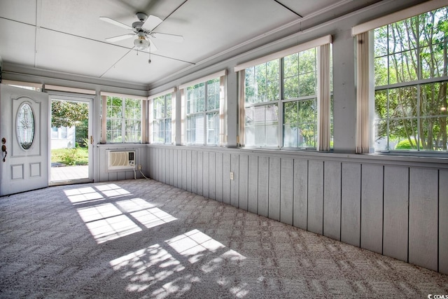 802 Mockingbird Ct, Murrells Inlet, SC 29576 - unfurnished sunroom featuring ceiling fan and a wall mounted air conditioner