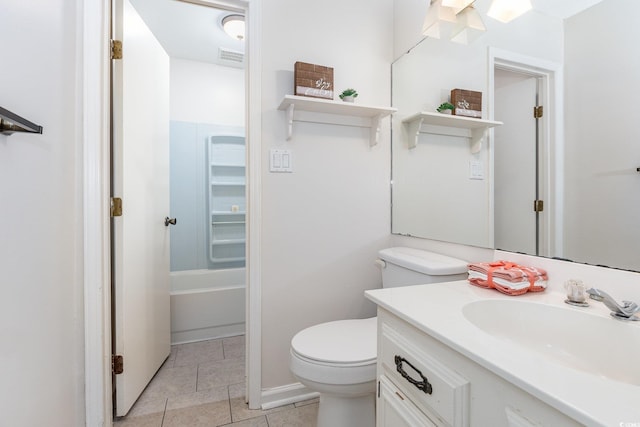 full bath with vanity, tile patterned flooring, visible vents, and toilet