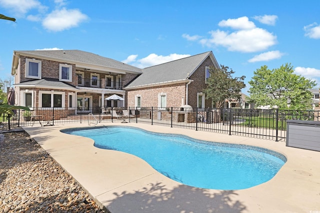 view of pool featuring a fenced in pool, a patio area, and fence