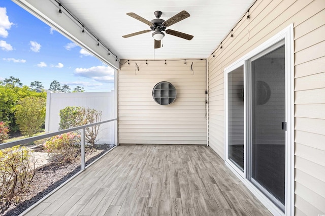 balcony with ceiling fan