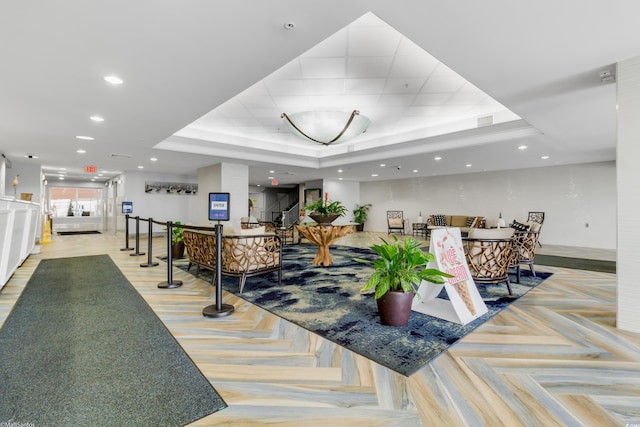 building lobby featuring recessed lighting