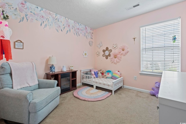 bedroom featuring carpet flooring, baseboards, and visible vents