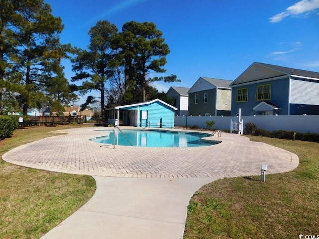 916 Charles St, North Myrtle Beach, SC 29582 - view of pool with a lawn, a patio, fence, and a fenced in pool