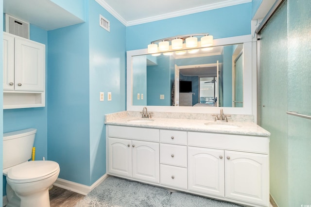 2507 S Ocean Blvd Unit 403, North Myrtle Beach, SC 29582 - full bathroom with a sink, crown molding, visible vents, and wood finished floors