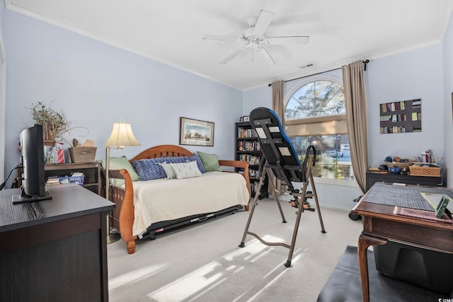 9628 Indigo Creek Blvd, Murrells Inlet, SC 29576 - carpeted bedroom with crown molding, ceiling fan, and visible vents