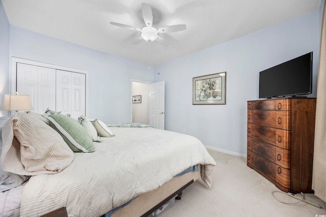 9628 Indigo Creek Blvd, Murrells Inlet, SC 29576 - bedroom with a closet, baseboards, ceiling fan, and light carpet