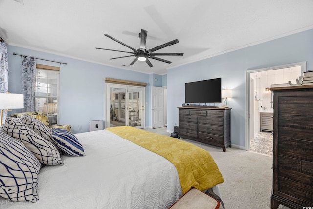 9628 Indigo Creek Blvd, Murrells Inlet, SC 29576 - carpeted bedroom featuring ornamental molding, a ceiling fan, and ensuite bath