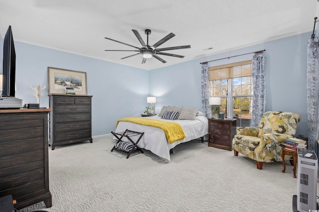 9628 Indigo Creek Blvd, Murrells Inlet, SC 29576 - bedroom with crown molding, visible vents, a ceiling fan, and light colored carpet