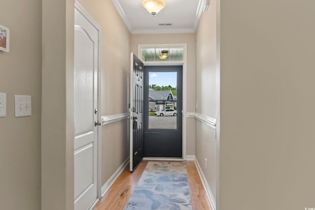 853 Derbyshire Ct, Conway, SC 29526 - doorway to outside with light wood-style flooring, ornamental molding, and baseboards