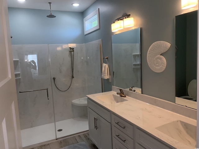 928STRANDAVE Strand Ave, North Myrtle Beach, SC 29582 - bathroom with double vanity, a marble finish shower, and a sink