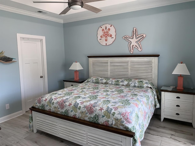 928STRANDAVE Strand Ave, North Myrtle Beach, SC 29582 - bedroom featuring crown molding, baseboards, a ceiling fan, and visible vents