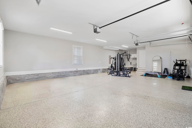garage with a garage door opener