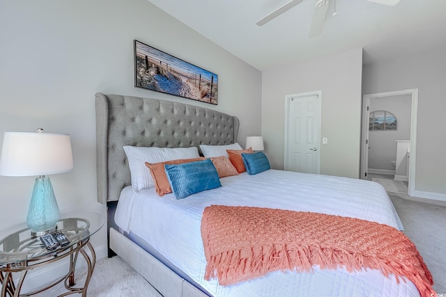 104-4 Gully Branch Ln Unit 4, Myrtle Beach, SC 29572 - bedroom with carpet floors, baseboards, a ceiling fan, and ensuite bathroom