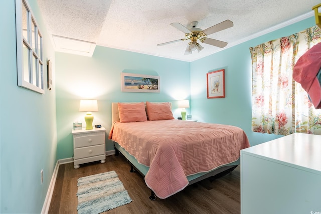 609 Hillside Dr S Unit C-10, North Myrtle Beach, SC 29582 - bedroom featuring a textured ceiling, wood finished floors, ceiling fan, and crown molding