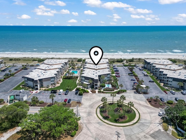 aerial view featuring a beach view and a water view