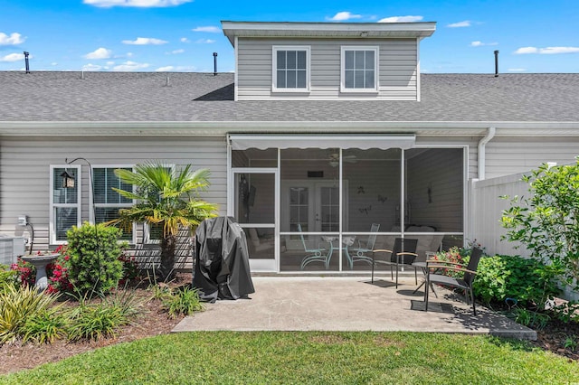 232 Je Edward Dr Unit 21, Myrtle Beach, SC 29588 - back of property with a patio, a shingled roof, french doors, and a sunroom